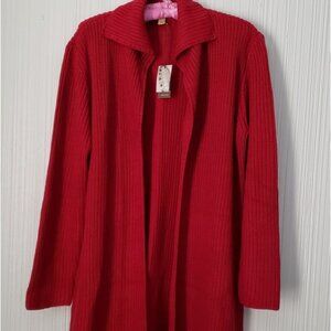 Caslon Dark Red Cable Knit Cardigan,  Long, sz L